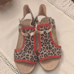 Naot Isreal Leopard Print Sandals with Red and Gold Highlights